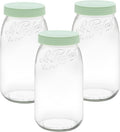 Le Parfait Eco-Friendly Zero Waste Wide Mouth Glass Jar with Airtight Screw Top Lid - Reusable French Storage Jar for Food, Soup, Flour, Sugar, Canning & Baking (3L/96oz, 3 Pack, Mint)