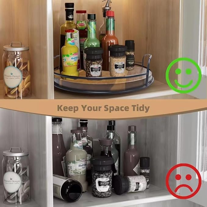 Lazy Susan Organizer 2 Pack for Table Top, 10'' and 9'' Wooden Lazy Susan Turntable Organizer for Cabinet Pantry Kitchen Countertop Organizer Spice Organization
