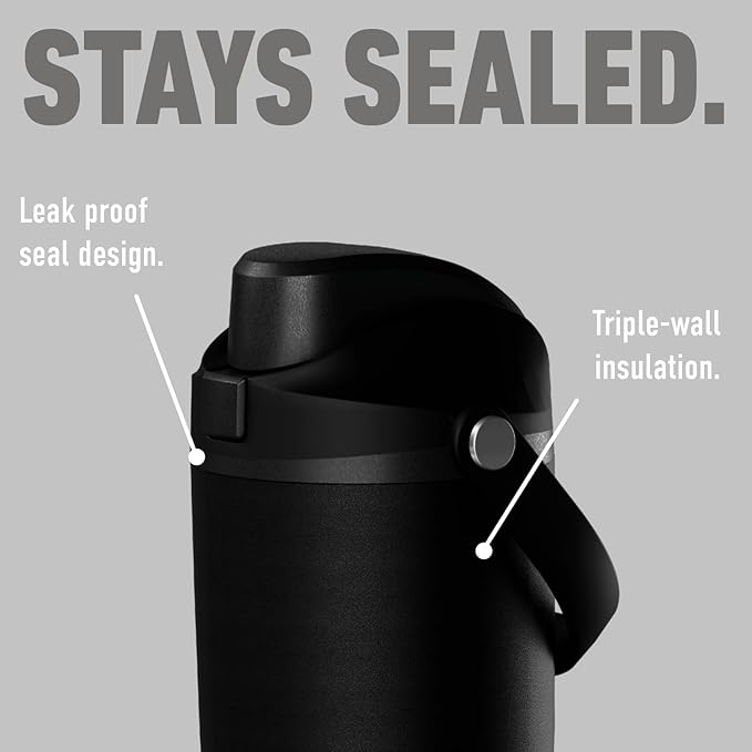 Hydrapeak Roamer 32oz Insulated Water Bottle with Straw Lid w/Lock & Handle, Leakproof Stainless Steel, Rubber Grip Base, Travel and Cupholder Friendly, Keeps Drinks Cold 24 Hours (Black)