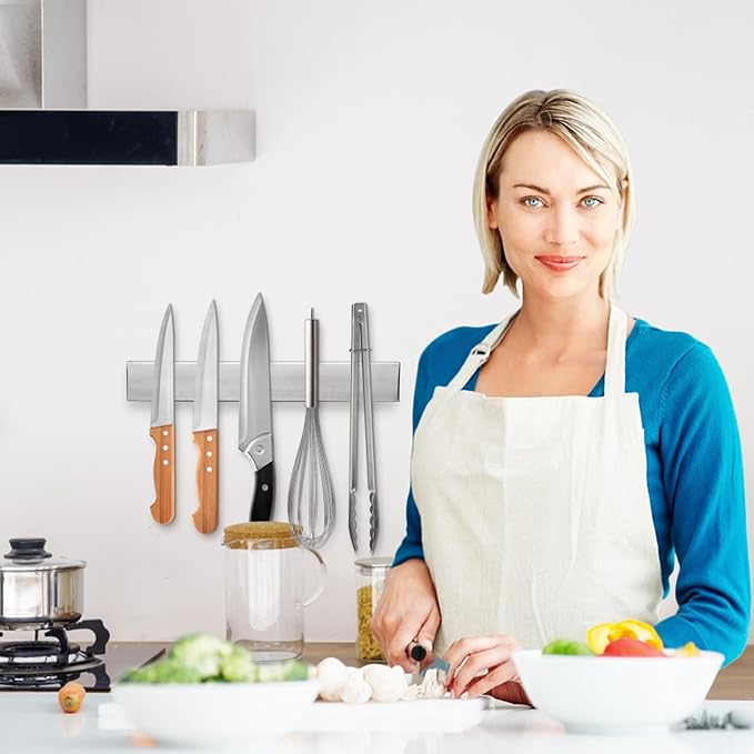 Ninonly 10 Inch Magnetic Knife Strip, Premium Stainless Steel Wall Mounted Kitchen Knives Bar,Space-Saving Powerful No Drilling Magnetic Knife Rack for Home Kitchen Utensil Holder & Tool Holder