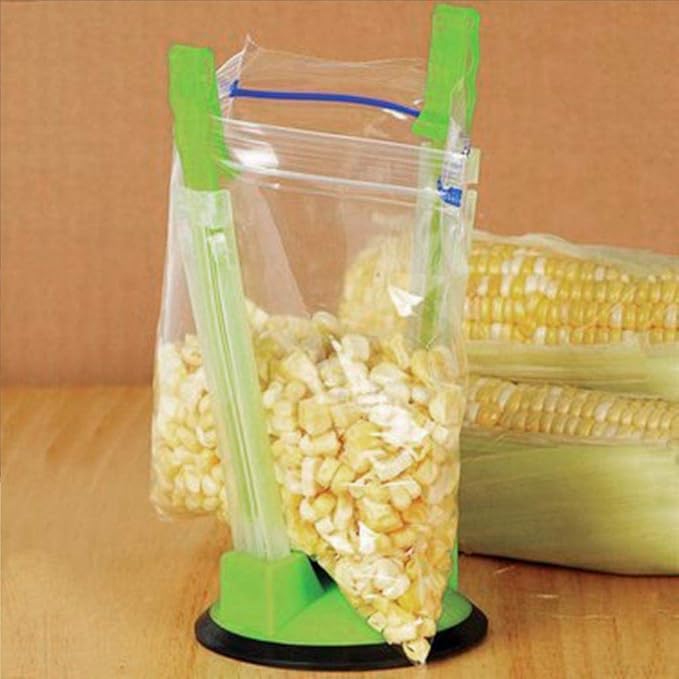 Adaptive Hands Free Baggy Rack Clip, Kitchen Food Storage Bag Opener Holder Anti Slip, Practical Durable For Food Prep Bag Plastic Freezer Bag Holder Stand (Green)
