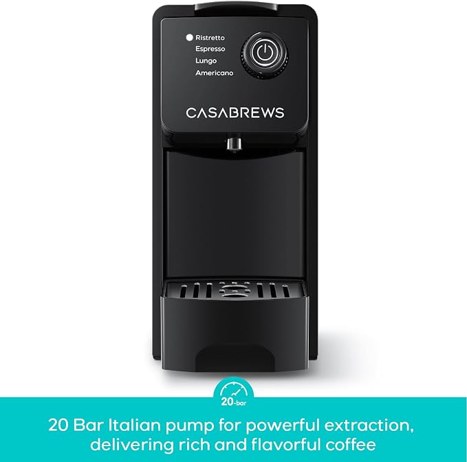 CASABREWS CM7036E 20Bar Espresso Machine for Nespresso Original Pods | Compact Capsule Coffee Machine with 21oz Removable Water Tank, Black Espresso Maker with 4 Brewing Modes for Home or Office