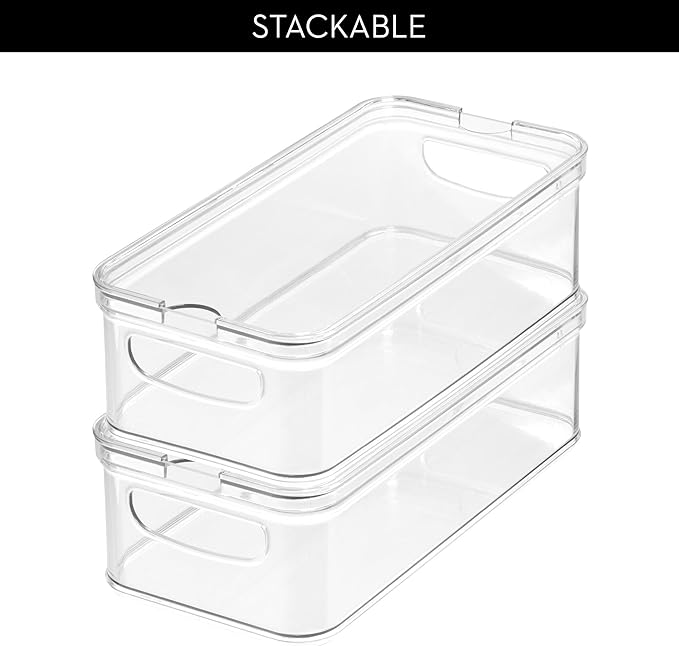 iDesign Stackable Fridge Organizer Bins with Lids for Fresh Produce - Set of 6 - Clear