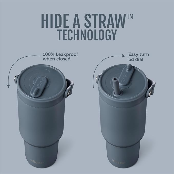 Ello Oasis Go+ 32oz Tumbler with Top Handle and Retracting Straw | Reusable Insulated Stainless Steel Cup, 100% Leakproof Water Bottle, 24 Hours Cold, Cup Holder Friendly For Travel | Horizon