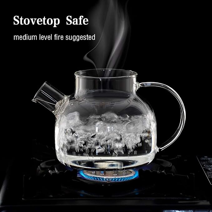 CNGLASS 30.4oz Glass Teapot with 17oz Double Wall Glass Coffee Mugs