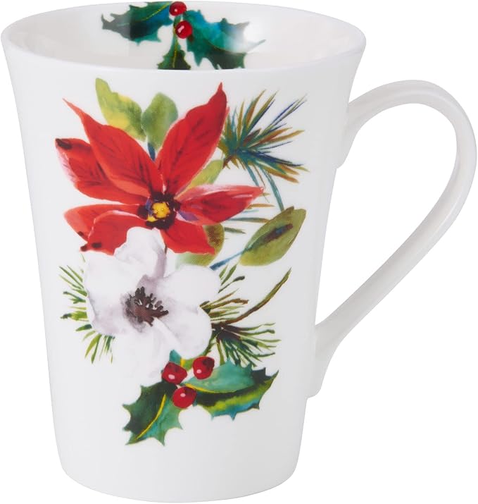 Mikasa Hope Joy Holiday Poinsettia Bone China Lightweight Chip Resistant 16 Piece Dinnerware Set, Service for 4, Multicolor