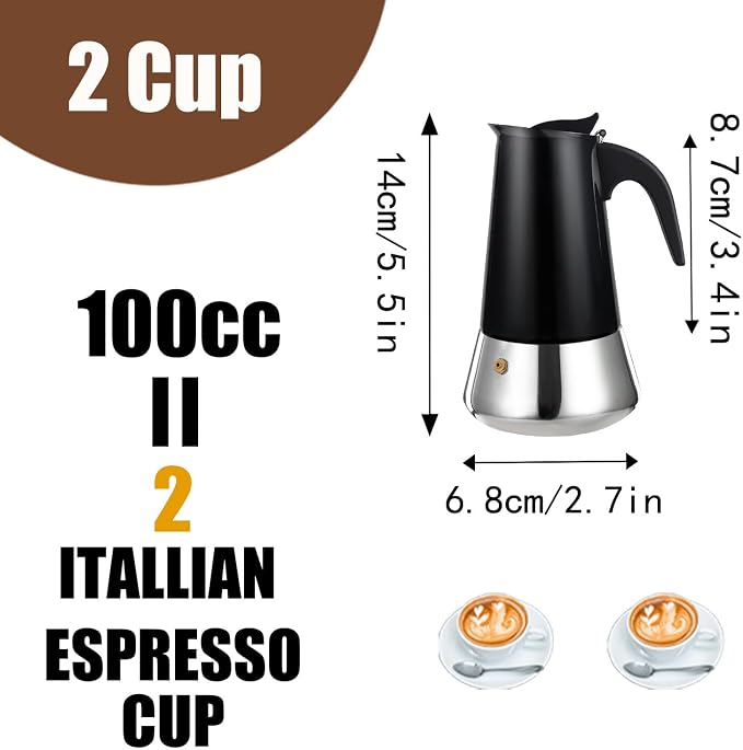 4 Cup Stovetop Espresso Maker Stainless Steel Moka Pot Stove Top Percolator Italian Coffee Makers Capable Mocha Greca Machine Cafe Classic Induction Cookers for Home and Camping 200ml 6.6oz