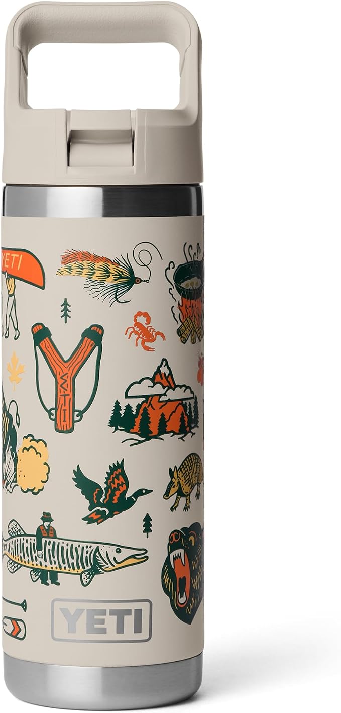 YETI Rambler 18 oz Bottle, Vacuum Insulated, Stainless Steel with Color Matching Straw Cap, Cape Summer Camp