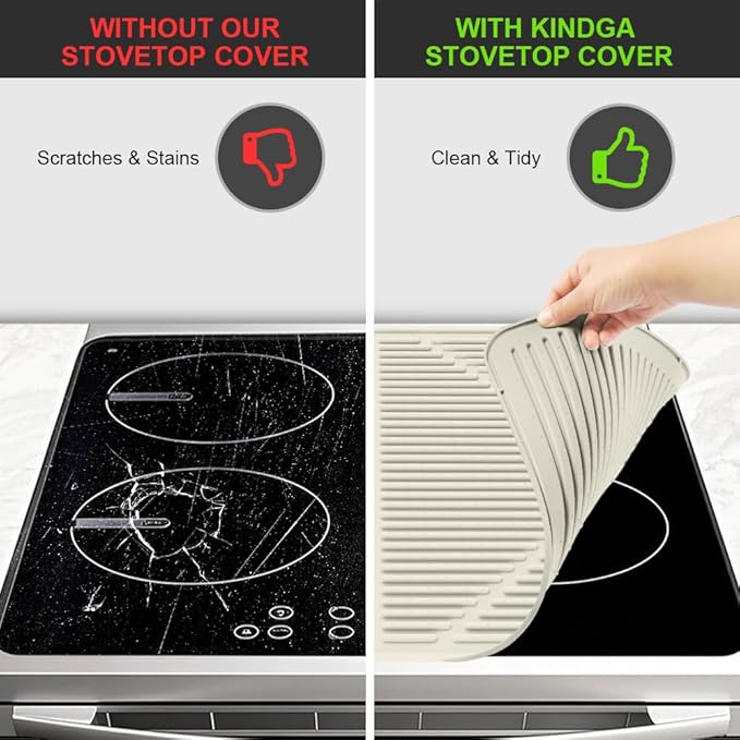 KindGa Stove Cover - Stove Top Covers for Electric Stove - More Thick - 28 x 20 Inch Stove Guard Stove Top Protector, Silicone Stovetop Cover Cooktop Mat for Kitchen Glass Stove Top -Pearl
