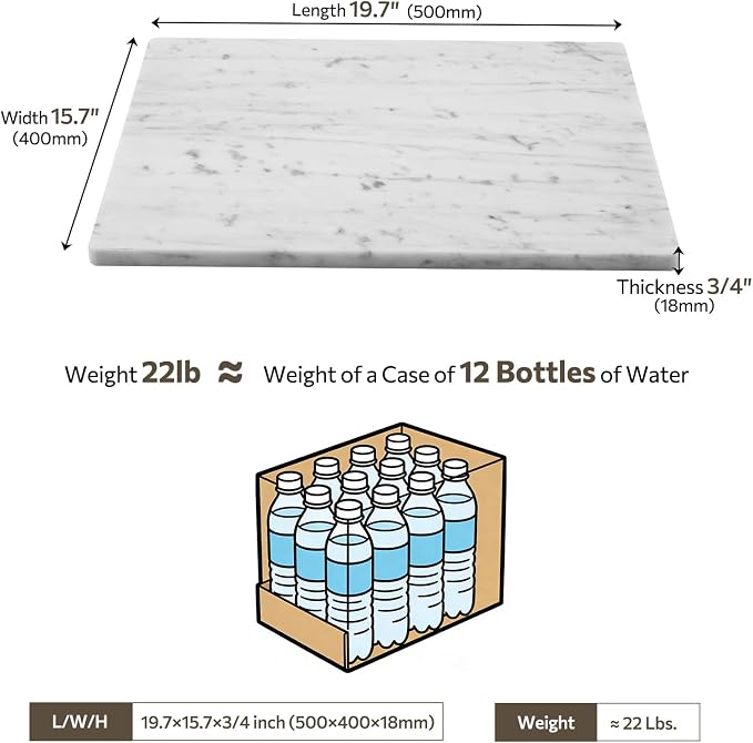 Natural Carrara White Marble Cutting Board for Kitchen, 16 x 20 Inch Marble Slab Pastry Board With Non-Slip Feet for Baking, Cheese, Charcuterie, Chocolate