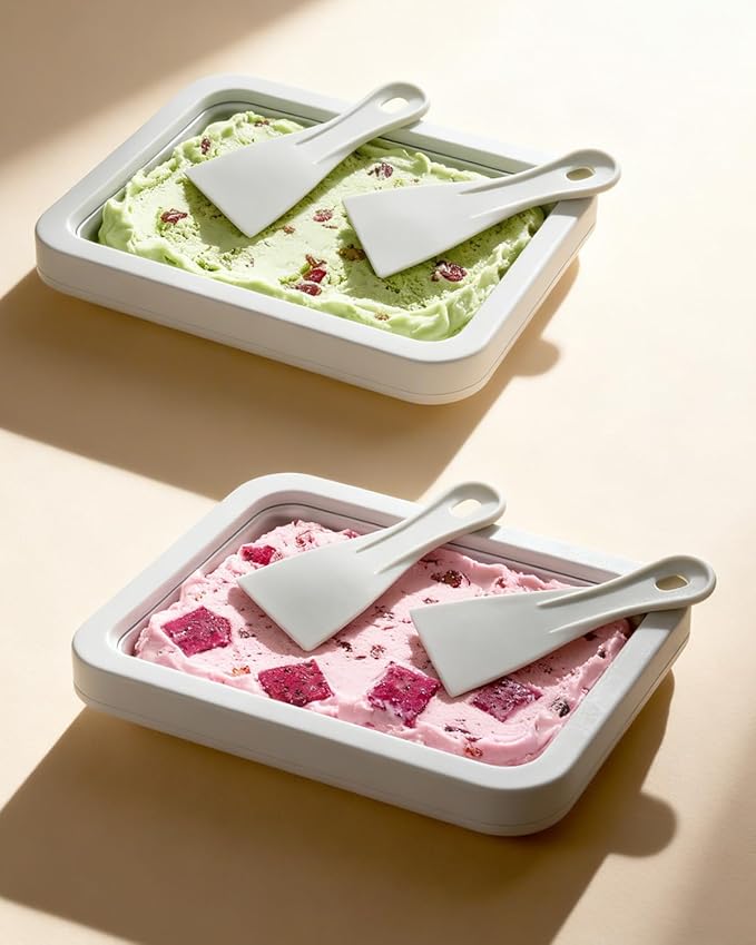 Rolled Ice Cream Maker Kit with Lid, 2 Spatulas & Recipe Guide - Instant Freeze Tray for Homemade Roller Ice Cream, Fun Family Activities (Pink)