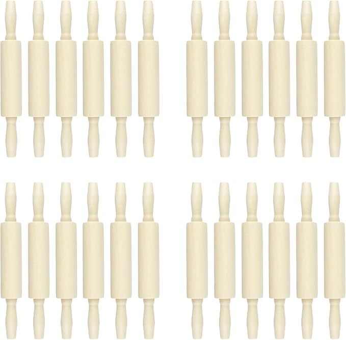 24 Pack Wood Small Rolling Pin for Kids, 7.9 Inch Kids Rolling Pin for Home Kitchen