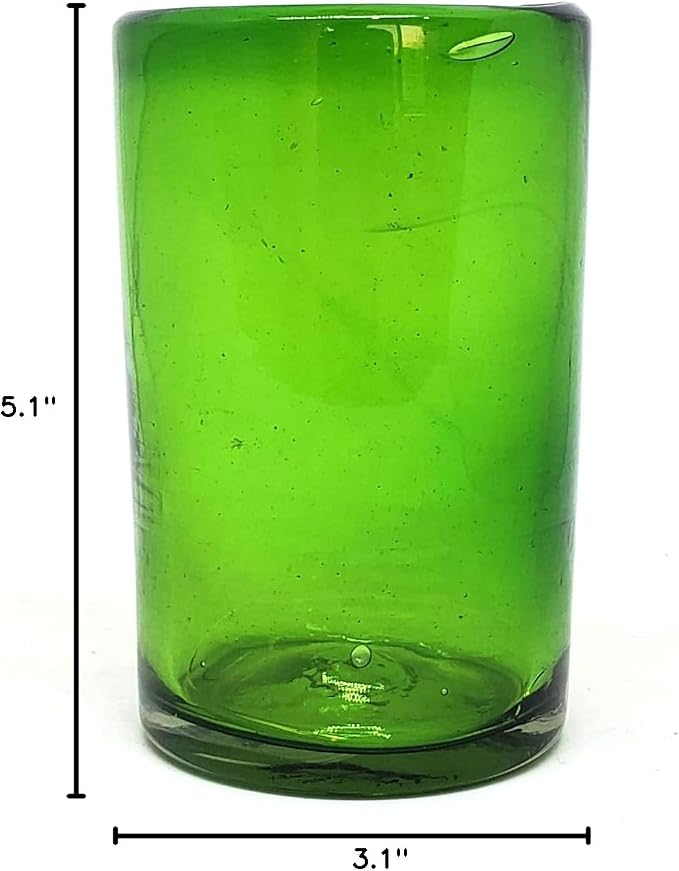 Solid Emerald Green 14 oz Drinking Glasses (set of 6), Recycled Glass, Lead-free, Toxin-Free (14oz Drinking)