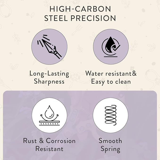 Modern Sprout Pruning Shears - Herb Snipping Scissors- Lightweight Gardening Tools W/Easy Lock - Flower Cutter Garden Shears - Carbon Steel Blade + Reusable Holster (Lavender, 1-Pack)