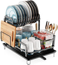 2-Tier Dish Drying Rack for Kitchen with Drainboard Detachable Kitchen Drainer Organizer Set, Metal Sink Organization and Storage Essentials with Utensil Holder Bowl Dish Rack