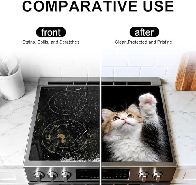 Stove Top Cover for Electric Stove 28.4 x 20.5 Inch Non Slip Stove Mat Oil Proof Two Kittens Glass Cooktop Protector Kitchen Counter Mat