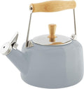 Chantal SVEN Enamel on Steel Whistling Teakettle with Natural Wood handle, 1.4 quarts (Fog Grey)