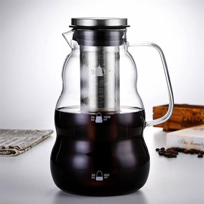 Coffeemaker Pots Cold Brew Iced Tea Water Glass Pitcher Coffee Maker Pot With Removable Stainless Steel Filter Drip Dual Use Espresso Carafe Tool