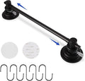 SLIIMU Suction Cup Towel Bar for Shower with 5 Hooks, 17-28 Inch Adjustable Long Bathroom Wall Washcloth Rack,Extendable Glass Shower Door Suction Rag Holder,Towel Rod for Bath Kitchen (Black)