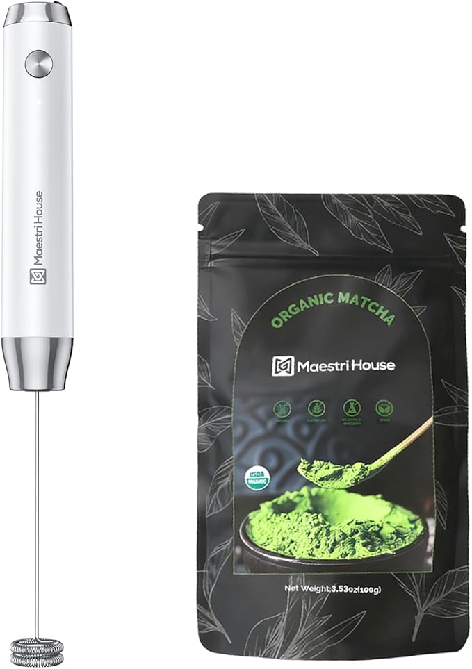 Maestri House LunaFro Mini Handheld Electric Foam Maker White+ Marcha Powder