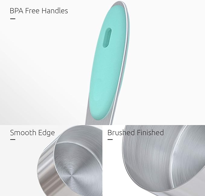 U-Taste 18/8 Stainless Steel Measuring Cups and Spoons Set of 10 (Aqua Sky) and 329°F Heat Resistant Rice Spoon Paddle Scooper (Transparent)