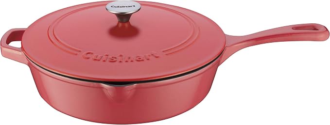 Cuisinart Chef's Classic Enameled Cast Iron Dutch Oven with Lid, Porcelain Enameled Interior, Oven Safe, Induction Compatible, 12-Inch, Chicken Fryer, Peony Pink