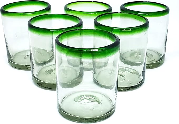 Emerald Green Rim 10 oz Tumblers (set of 6), Recycled Glass, Lead-free, Toxin-Free (Tumbler)