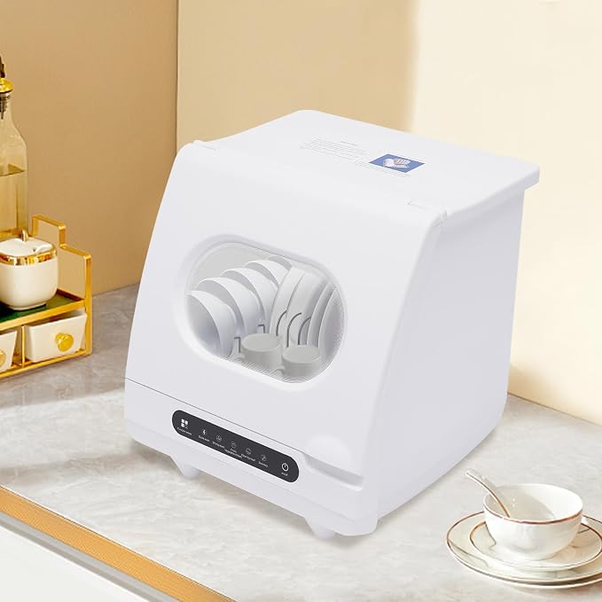 800W Portable Countertop Dishwashers, 6-Sets 5 Washing Programs Desktop Non Installation Dishwasher Compact Dishwasher Household Mini Dishwashers w/1.32GAL Water Tank for Home Small Apartments RVs