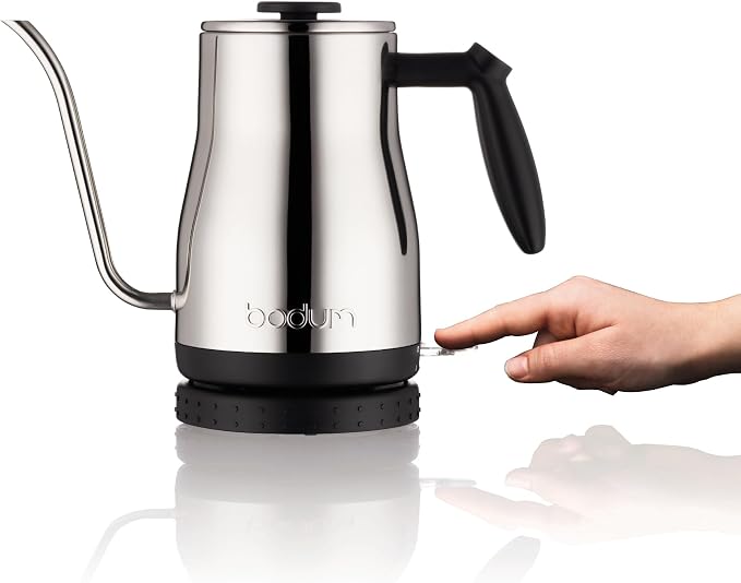 Bodum 34oz Bistro Gooseneck Electric Water Kettle, Pour Over Coffee & Tea, Polished Stainless Steel