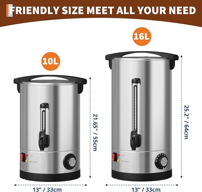 110 Cup Commercial Coffee Urn, 16L/4.2 Gal Large Capacity Stainless Steel Coffee Maker, Double-Wall Insulated Thermal Carafe for Wedding, Catering, Buffet, Events & Party Gatherings