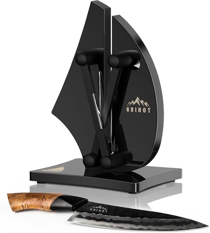 VN3 Professional Knife Sharpener | 3-Action Tungsten Carbide, Black | For Repair, Restoration and Sharpening, Easy to Use, Replacement Blades Included, Soild and Durable, Sailboat Shaped Design