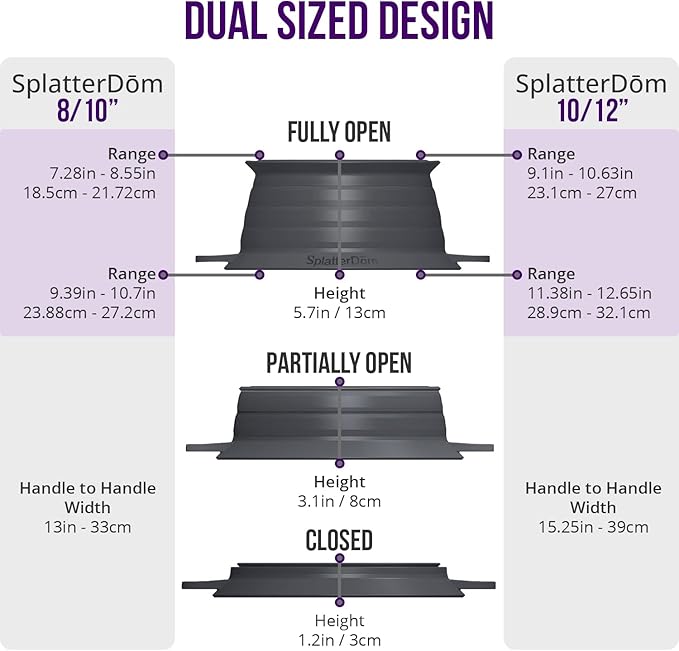 L.I.Q Silicone Splatter Guard – Fits 10 and 12 Inch Pots (25 and 30 Centimeters) – Microwave Safe and Durable SplatterDom - Includes 10” Lid - Food and Oil Splash Guard (Chic Metallic, Large)