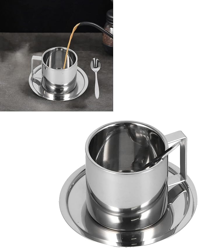 Coffee Cup Set,3PCS/Set Insulated Stainless Steel Double Walled Mugs Milk Tea Cup with Spoon Set(280ml)