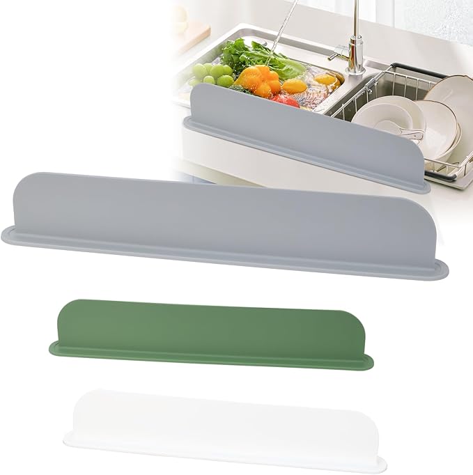 Silicone Sink Splash Guard – Extra-Long 19.3" Water Protector for Kitchen & Bathroom, No-Slip, Heat-Resistant, Dishwasher Safe (19.3 * 3.3 * 2in) (grey)