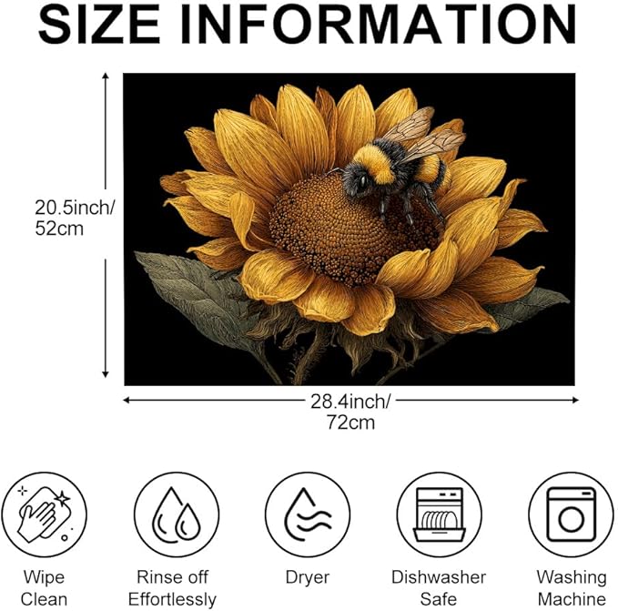 Stove Top Cover for Electric Stove 28.4 x 20.5 Inch Non Slip Stove Mat Oil Proof Sunflower Bee Glass Cooktop Protector Kitchen Counter Mat