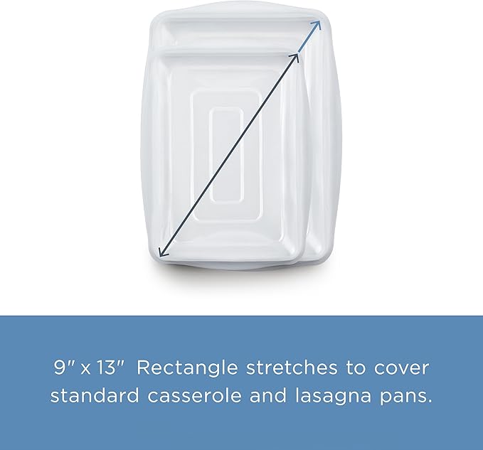 Stasher Reusable Silicone Stretch Lid for Casseroles, Pans, Baking Dishes–Rectangle Replacement Lid, 9”x13”, Stretchable, Leak-Free, Microwave Safe, Dishwasher Safe, Food Cover, Eco-Friendly, Clear