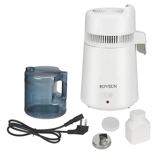 ROVSUN【Upgraded】 1.6 Gallon/6L Countertop Water Distiller with Flame-Retardant Material & BPA-Free Container, Home Distilled Water Machine Maker Distilling Water Purifier, Stainless Steel Interior
