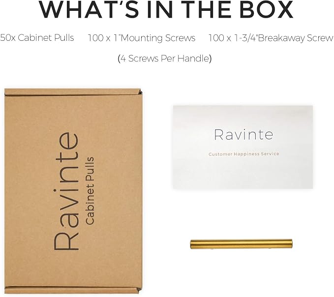 Ravinte 50 Pack 5 Inch Cabinet Pulls Brushed Brass Stainless Steel Kitchen Drawer Pulls Cabinet Handles 5”Length, 3” Hole Center