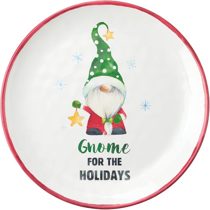 UPware 12 Piece Gnomies Melamine Dinnerware Sets, Outdoor Dishes Set, Plates and Bowls Sets, Christmas Decorations, Service for 4, White