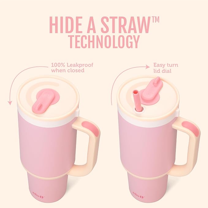 Ello Oasis 30 oz Tumbler with Handle & Retracting Straw | Reusable Insulated Stainless Steel Cup 100% Leakproof, Gifts for Teens Women Men | Keeps cold for 24 Hours, Cup Holder Friendly, Sunrise Glow