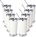 Volhoply 20oz Stainless Steel Tumbler with Lid and Straw Bulk 8 Pack,Double Wall Insulated Travel Iced Coffee Mug Fits Cup holder,Powder Coated Cups for Hot/Cold Drinks,Gifts for Women（White,8 Set）