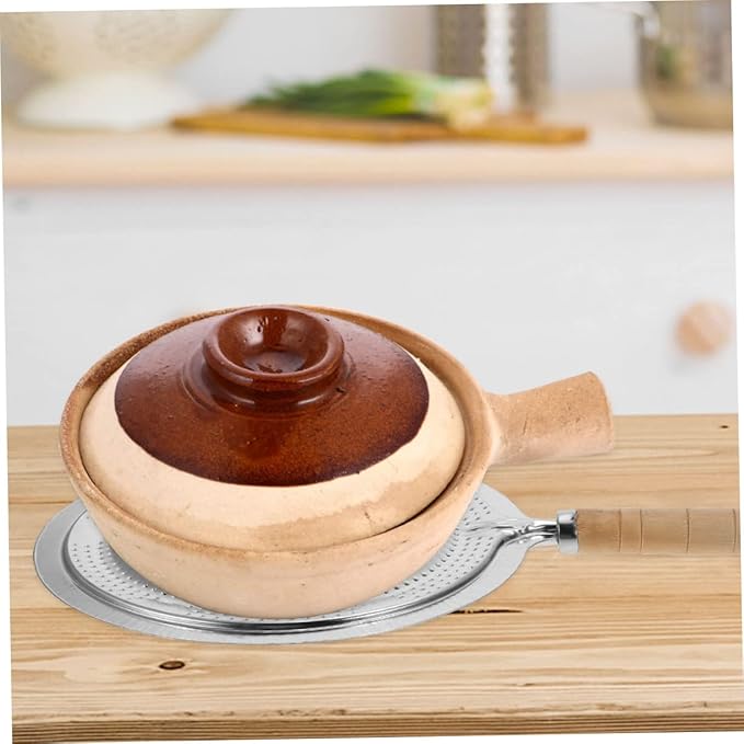 Yardwe Wooden Handle Pot Mat 12.6X8.3 Inch Kitchen Heat Diffuser Insulation Pads for Hot Pots Pans Coffee Makers with Hanging Rope Set of 3