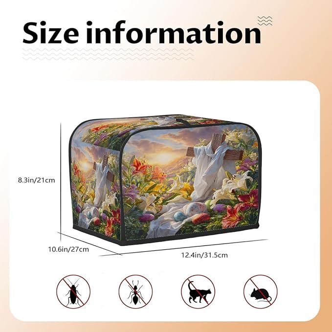 Easter Eggs Flowers Art Toaster Cover 4 Slice Dust and Fingerprint Protection Toaster Bread Maker Covers Washable Kitchen Small Appliance Covers for Kitchen Accessories Decor Bakeware Women Gift