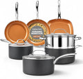 Gotham Steel 12 Pc Pots and Pans Set Non Stick Ceramic Cookware Set | Non Toxic PFOA/PFOS/PTFE Free, Stay Cool Stainless Steel Handles, Dishwasher and Oven Safe, Copper