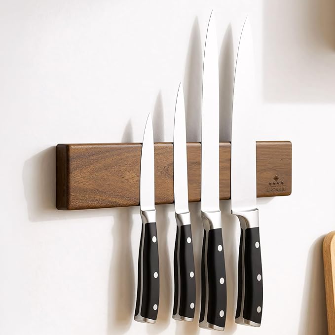 Magnetic Knife Strips, Magnetic Knife Holder for Wall 10 Inch, Acacia Wood Knife Magnetic Strip Use as Knife Bar, Knife Holder for Kitchen Utensil Organizer, Without hooks