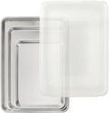 Nordic Ware Naturals 4 Piece Set - USA Made Aluminum Commercial Quality Pans for Baking or Roasting, Encapsulated Galvanized Steel Rim Prevents Warping; Quarter Sheet, Jelly Roll, Half Sheet with Lid