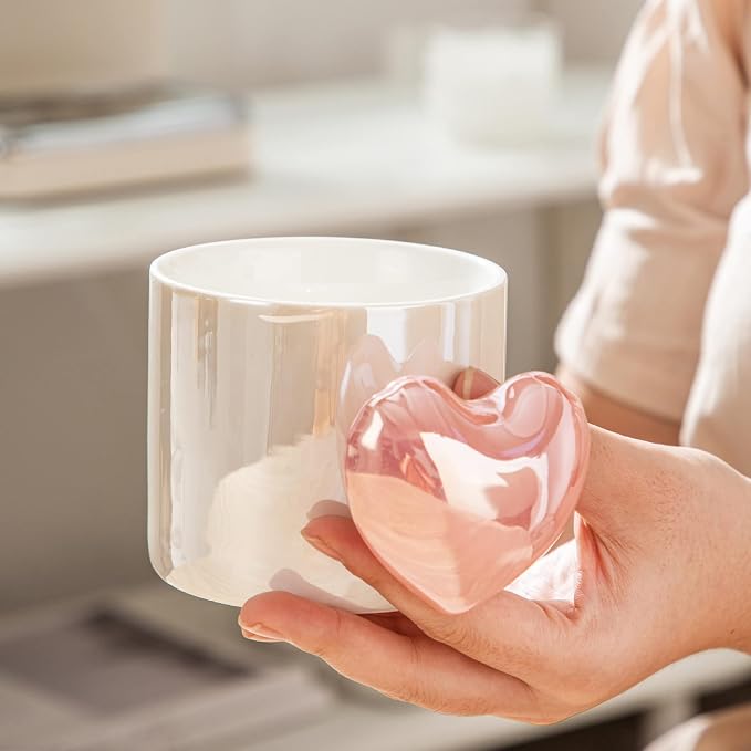Pearl Ceramic Coffee Mug for Tea Latte Milk Cute Love Shape Cup for Home Office Women Gift 6.5 oz (love pearl purple, 330 ml)