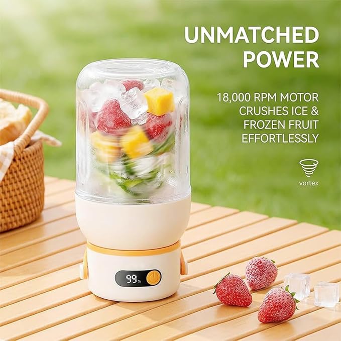 Portable Electric Juicer Cup with Zero Cord Hassle, 800-1200ML Personal Rechargeable Blender Portable for Shakes and Smoothies, with 36 Stainless Steel Blades, Straw and Two Lids (1200ML/42.33OZ)