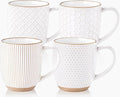 GBhome Large Coffee Mugs Set of 4, 16oz Handmade Embossed Coffee Mugs Set with Large Handle for Cappuccino/Latte/Tea/Hot Cocoa, Dishwasher & Microwave Safe, Off White