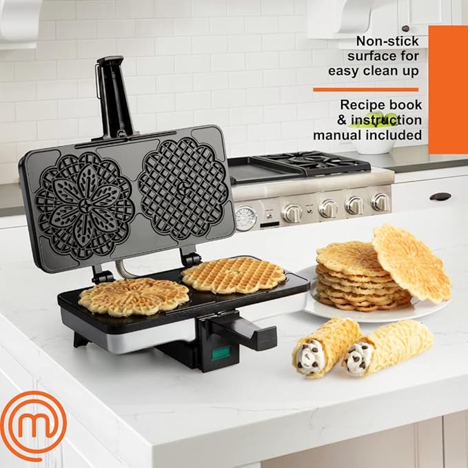 MasterChef Pizzelle Maker- Nonstick Electric Cookie Baker Press, Make Two Homemade 5-Inch Italian Waffle Treats at Once- Breakfast Dessert Iron or Mothers Day Gift for Her- Includes Recipe Guide